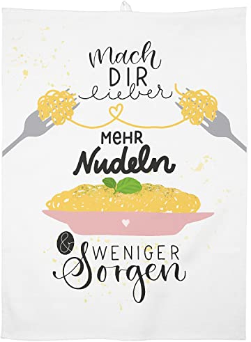 GRUSS & CO Geschirrtuch Motiv Nudeln | Baumwolle, 60 cm x 45 cm, farbiger Motivdruck | Geschenk, Küche, Kochen, Grillen | 47786