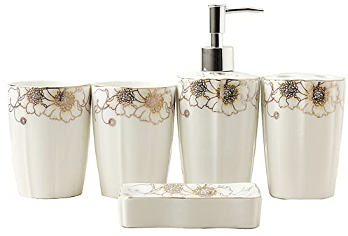 Tauzveok Bathroom Accessories Set 5 Pcs, Soap Dispenser, Toothbrush Holder, Bathroom Tumbler, Soap Dish Modern Bathroom Decor Housewarming Gift,Silber