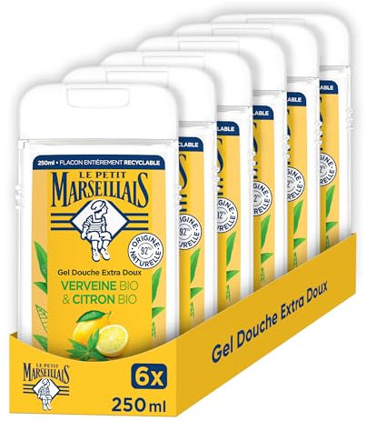 Le Petit Marseillais Gel Douche & Bain Extra Doux, Verveine Bio & Citron Bio, 6x250ml