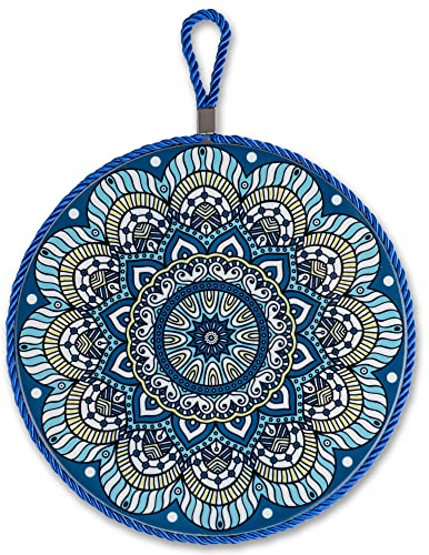 20cm Topfuntersetzer aus Keramik mit Korkunterseite und Kordel für heiße Töpfe und Pfannen in verschiedenen Designs | Untersetzer Rund Deko Küchenutensil Geschenkidee Löffelablage Aufhänger Hochglanz