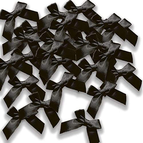 JKDHJK 48Pcs Black Mini Self Adhesive Bows, Tiny Bow Ribbons for Christmas Tree, Small Black Satin Bows for DIY Craft, Wedding and Valentine's Day Gift Wrapping, Invitation Card Decoration