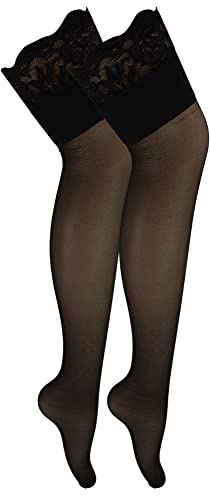 Sock Snob 2 Pair Multipack Women's Seamed Stockings with Lace Top Ladies Thigh High Stockings