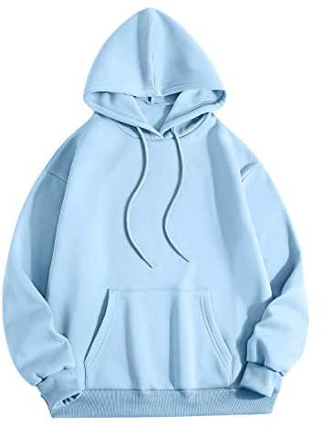 Damen Hoodie Sweatshirt Buchstaben Druck Langarm Rundhals Pullover Warm Pulli Oversized Casual Bequem Tops Teenager Mädchen Hoodies Sportbekleidung Mit Taschen (b-Sky Blue, S)