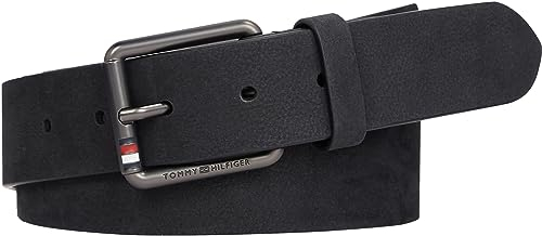 Tommy Hilfiger Herren Gürtel Casual 3,5 cm Nubuck Ledergürtel, Schwarz (Black), 80