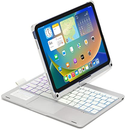 kaitesi Tastiera girevole a 360 compatibile con iPad 10a generazione retroilluminata con tastiera retroilluminata touchpad tastiera pieghevole per iPad 10a generazione (2022) 11,9 pollici (argento)