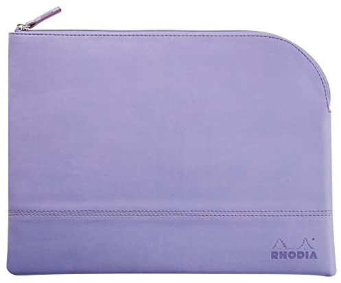 RHODIA 116739C - Faux Leather Zipped Pouch - Iris - Size L (21 x 28 cm) - Genuine Stitching - Orange Fabric Inside - Storage for Documents, Small Supplies