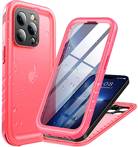 Cozycase for iPhone 13 Pro Waterproof Case Pink – 360 Degree Full Protection Outdoor Armoured Case/Protective Case/Bumper IP68 Waterproof Dustproof Underwater Mobile Phone Case with Camera Protection