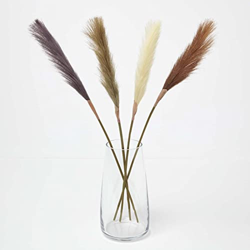 HOMESCAPES Set of 4 Cream & Natural Artificial Single Stem Pampas Grass Flowers 78 cm Tall Faux Silk Pampas Decoration for Bouquet or Floral Arrangement