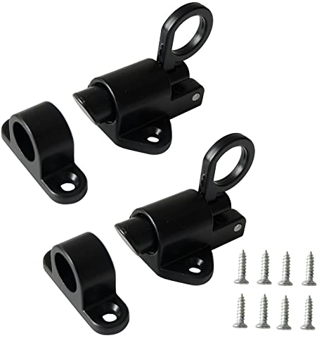 Vastsea 2 Pezzi Chiavistello Automatico per Porta, Molla con Viti Chiavistello per Porta, Alluminio Chiusura Scatto, per Finestre,Porte in Legno,Porte da Cortile,Ante Armadietti(Nero)