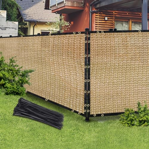 Sand 6FT X 50FT Outdoor Privacy Screen Fence & Mesh Shade Net Cover - Ideal for Garden, Backyard, Patio, and Chain Link Fencing - Enhances Privacy With Slats, Freestanding