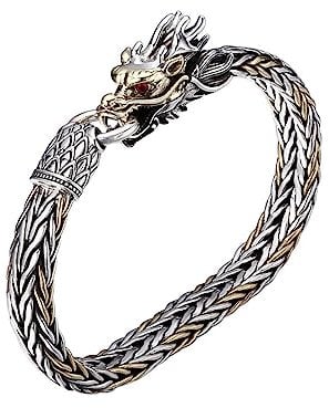 VOYADE S925 Sterlingsilberarmband Mit Drachenkopf Für Männer, Personalisiertes Vintage-Sterlingsilberarmband,Silber,20cm