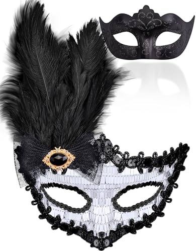 SIQUK Paar Maskerade Masken Pailletten Venezianische Party Maske Kunststoff Halloween Kostüm Maske Strass Karneval Maske für Paare Frauen und Männer