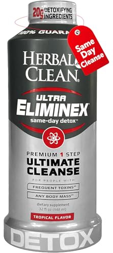 Herbal Clean Same Day Ultra Eliminex Detox Cleanse Drink* (32 fl oz) - Tropical Fruit Flavor Full Body Cleanse Detox Drink with Milk Thistle Seed* for high Toxin*, Vitamin B12 for Men & Women