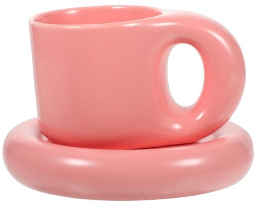 Milisten Taza De Cerámica Con Platillo Rosa 300ml Para Café y Bebidas Calientes