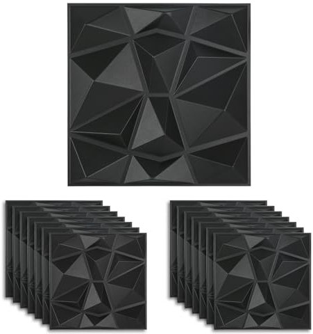 3D Wall Panels, 15pcs 3D Wallpaper, Wall Panelling, Brick Effect Wall Panels, Wall Decor PVC Panel, Wall Tiles, Decorative Panel Wallpaper for Living Room, Bathroom, 300mm*300mm (Black)