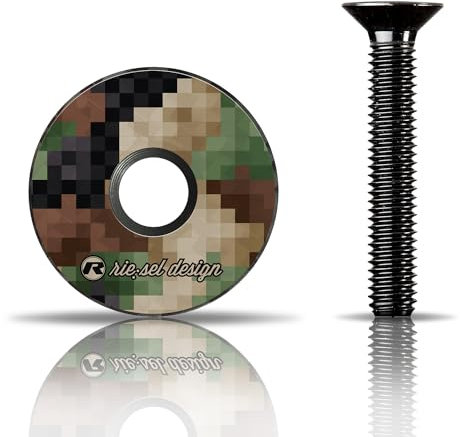 Riesel Design - stem:Cap – Carbon - Ahead Kappe inkl. Aluschraube für Rennrad, Gravel, Cyclocross, MTB/Vorbau- & Steuersatz Kappe für alle Gabelschäfte, Vorbauten mit 1 1/8‘‘ - NEU (Pixel camo)