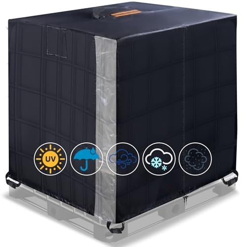 IBC Copertura per Serbatoio Acqua 1000 litri, 420D Oxford Copertura Cisterna Acqua Piovana Telo Protettivo con cerniera impermeabile e finestra trasparente (120 x 100 x 116 cm)