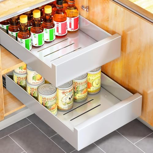 Auauraintt Cajón telescópico, Ampliable Cajón Deslizante Para Alacena, Bandejas Extraibles Armarios Cocina,Organizador De Gabinete Extraíble Fijo con Nano Película Adhesiva, (ancho 25 cm) (blanco)