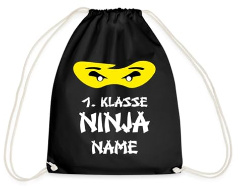 Spreadshirt Einschulung 1. Klasse Ninja Personalisierbar Mit Namen Turnbeutel, One size, Schwarz