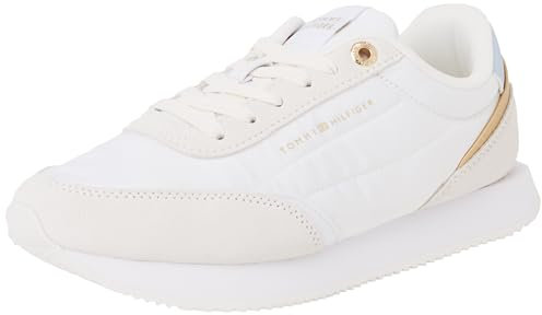TOMMY HILFIGER Essential Runner Fw0Fw08332, Zapatillas Mujer, White White Breezy Blue, 39 EU