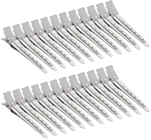 30 Pièces Pince Cheveux Pinces à Cheveux Pinces Crocodiles Cheveux Métal Alligator Barrette Boucles d'Alligator Curl Clips de Sectionnement avec des Trous(Argent)