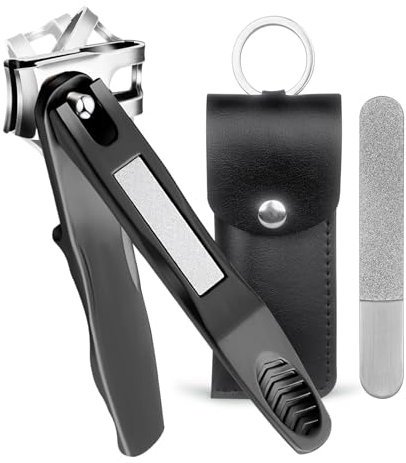 VOGARB 360° Rotating Nail Clippers for Seniors,Large Long Handle Effortless Fingernail Clippers for Men,Women,Ergonomic Grip Heavy Duty Toenail Clippers for Thick Nails with Case (Black)