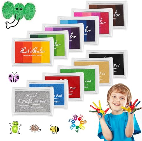 12 Stück Stempelkissen Bunt 30 Farben, Stempelkissen Kinder, 7,5 x 5,5 cm Fingerstempelfarbe Ungiftig Abwaschbar Fingerabdruck für Handwerk Scrapbook Papier DIY