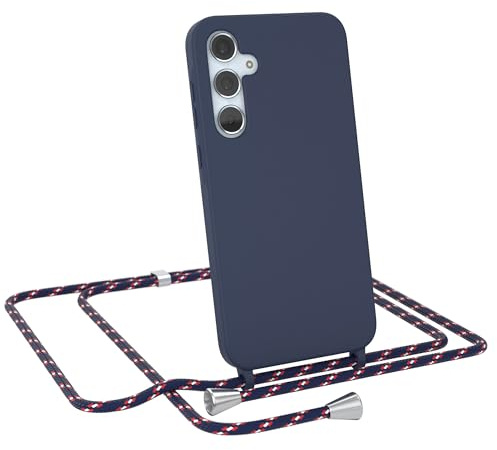 EAZY CASE - Hülle mit Band kompatibel Samsung Galaxy A35 Handyhülle für Galaxy A35 Hülle Silikon mit Mikrofaser stoßfester Fallschutz Kette zum Umhängen Handykordel in Navy Camouflage