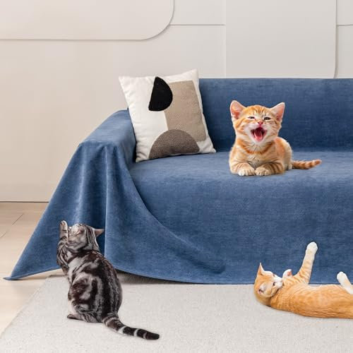 Loiion Sofaschutz Katze, Sofabezug 2 Sitzer Couch Schutz Katze, rutschfeste Couch Überwurf, Sofabezug Wasserdicht, Schonbezug Sofa für Haustier Kinder Katzen Hunde, Marineblau, 300x180cm