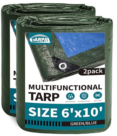 TARPAL Lona pequeña impermeable de 6 x 10 pulgadas (paquete de 2) lonas verdes, cubierta protectora multiusos, lona de polietileno multiusos para leña, muebles de exterior, etc