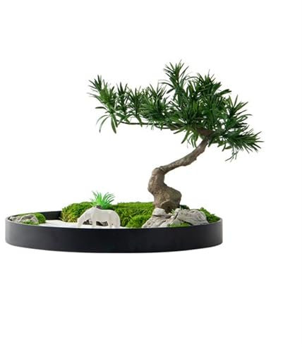 RUNZE765Z künstliche Pflanzen Runder Tisch Center Turn Dekoratives Licht Luxus Blumen Hotel Tisch Simulation Baum Ornamente Chinesische Grün Ornamente Simulierte Kiefer