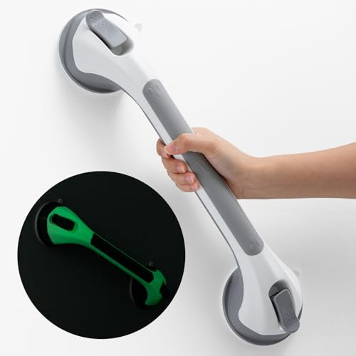 TAILI Barres d'Appui de Douche à Succion Phosphorescentes, MAX 109 KG Barres d'Appui pour Salle de Bain, 43 CM Poignées de Sécurité Douche pour Seniors & Personnes âgées, Sans perçage, Gris