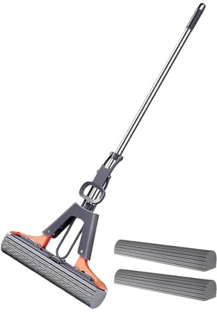Trapeador Exprimible, Trapeador De Esponja Con Rodillo,Trapeador De Esponja Exprimible Con Mango Ajustable Para Piso - Quite La Suciedad, El Polvo, El Pelo, El Piso, La Esponja, El Trapeador Con Orifi