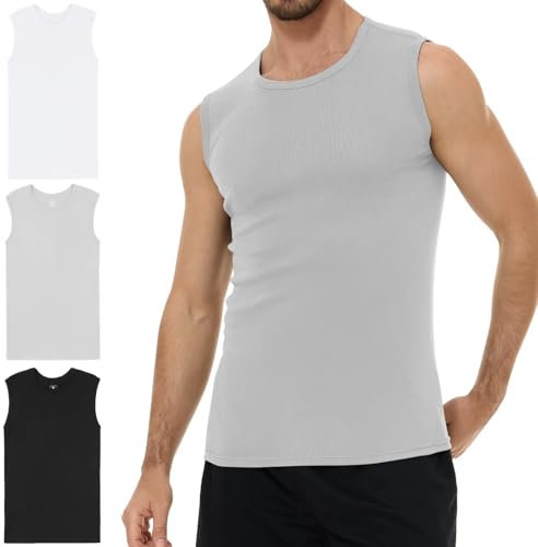 YouShow Tank Top Herren Unterhemd Männer 3er Pack 100% Baumwolle Schwarz Weiß Grau Gym L