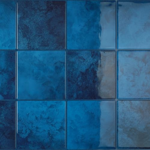 CRE8TIVE 16 Piezas Azulejos Adhesivos Mosaico Azul Azulejos Adhesivos Cocina Impermeable Vintage Baldosas Adhesivas Pared Marmol Cuadrado Vinilos Baño Azulejos Lavadero Ducha Chimenea 30.5cm x 30.5cm
