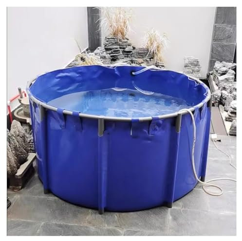 Zfmnoyev Bassin À Poissons Hors Sol en Toile, Piscine Circulaire en PVC Épaississant, Grande Piscine Pliable Hors Sol avec Support, pour Bassin À Carpes Koï Réservoir(5x1m-19600L)