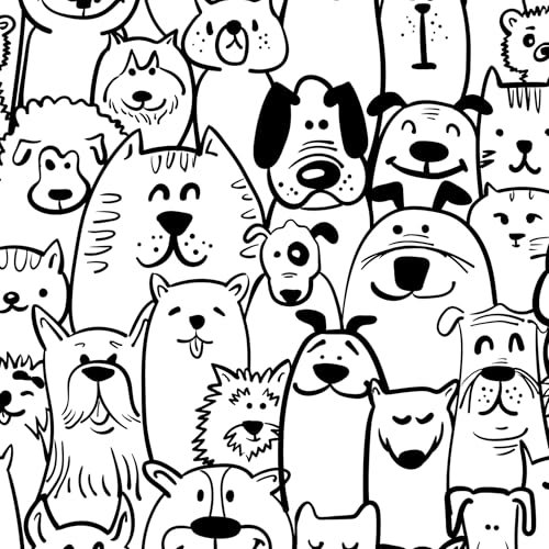 iCiwind Papier Peint Autocollant 44CMx6M Étanche Pour Meubles Papier Peint Autocollant Pour Chambre d'enfant Noir Chien et Mouton Film Adhésif en Vinyle Animaux de Dessin Animé