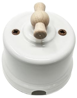 LaMorell LightDesign - Interruptor/desviador de porcelana blanca mando ojal de madera ø65 mm