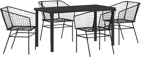 vidaXL 5-teiliges Garten-Esszimmer-Set Schwarz aus Poly-Rattan - Bequemes Outdoor-Möbel für Patio, Balkon und Terrasse. Modernes Ensemble für Frühstück im Freien.