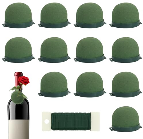12 Stück Blumenschaum, grün, rund, Blumenhalter mit grünem Draht, Arrangements, Floristen-Schaumblöcke, Basteln für Weinflaschen, Dekoration, Tisch, Blumen Schaumstoff für Wein Flasche Dekor
