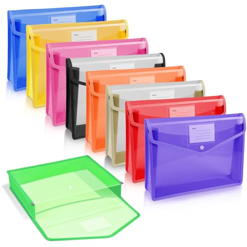 Vicloon Sichttasche Dokumenten, 9 Stück Dokumententasche A5 Dokumentenmappe Kunststoff Sammelmappen mit Etiketten und Druckknopf für Dokument Organisieren (Horizontal) (9 Farben)