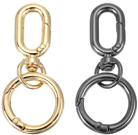 PATIKIL 2Stk 2.2 Drehbare Schnapphaken Metall Dunkelgrau/Goldton | Oval Drehbare Feder Schnappverschluss Clip, Mit Schlüsselringen, Doppelt Öffnende, Mit O Ring, Für DIY Lanyard Herstellung