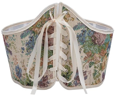NICENEEDED Renaissance Corset Belt for Women, Lace-up Wide Elastic Waist Belt for Halloween Costume, Lace Floral Corset Belt