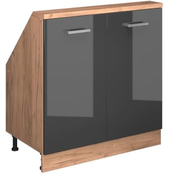 Vicco Dachschrägenschrank Rion, Anthrazit Hochglanz/Goldkraft Eiche | B80 x T46 cm, mit 2 Türen, platzsparend für Dachschrägen