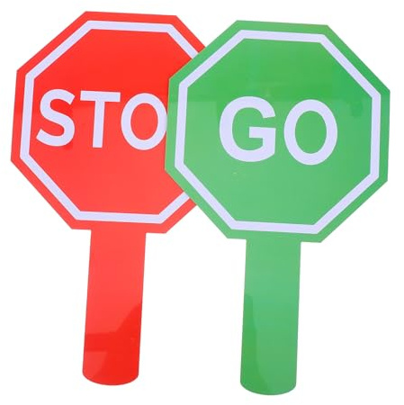 Toyvian Targhetta Segnaletica Stradale Portatile Doppia 2 Pezzi Plastico | Bambini, Doppia Faccia con Manico, per Attività Outdoor e Home Education