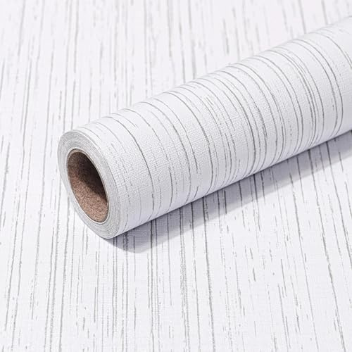 wishFIRE Peel and Stick Wallpaper 40cm x 305cm White Grasscloth Textured Wallpaper Self-Adhesive Contact Paper Vinyl Wall Paper Bedroom Living Room Kitchen