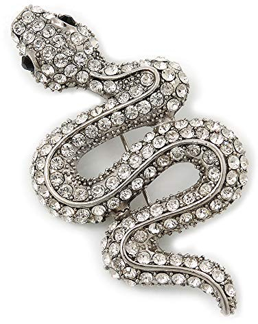 Autriche claires de cristal, Serpents' – Broche, plaqué argent