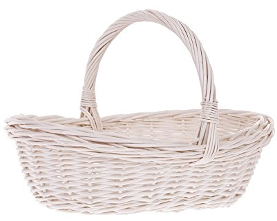 e-wicker24 Panier en osier blanc avec anse, panier à provisions,gondole, panier mariage, bateme, baby shower,basket ovale de courses (Crème)