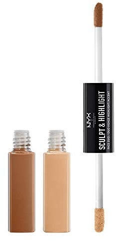 NYX Professional Makeup Highlighter Gesicht - Contouring und Highlighting, Pflege mit Vitamin E, Kokosöl und Aloe Vera, Face Duo Almond Light 02