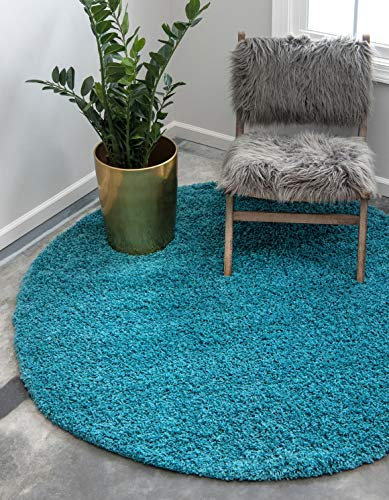 Unique Loom Solid Shag Collection Area Rug (8' Round, Deep Aqua Blue)